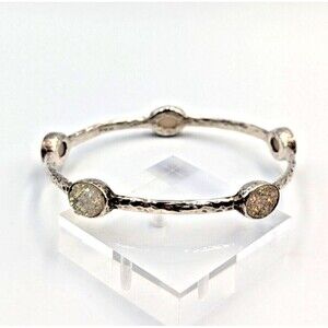 Milor Italy Sterling Silver 925 Drusy Quartz Stetson Hammer Bangle Bracelet